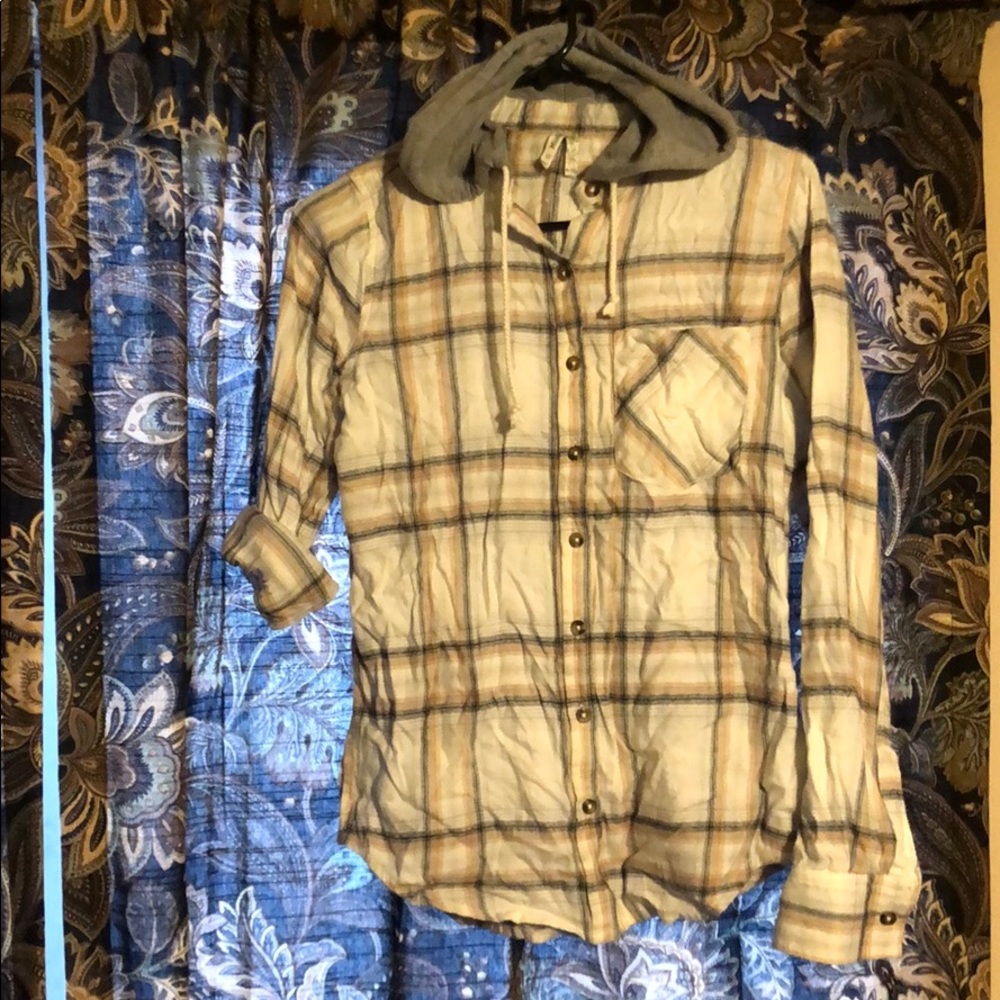 Mudd XS button up flannel with hood. NWOT